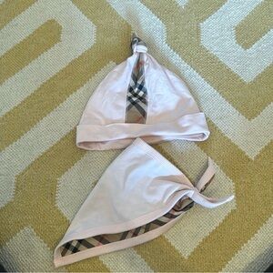 Authentic Burberry Pink Baby Hat and Bib Set